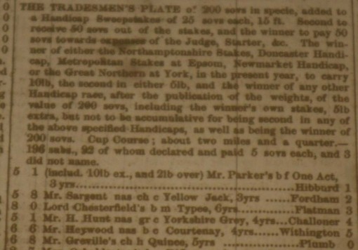 Parker's Chester Cup win from the Chester Chronicle, 10th May 1856